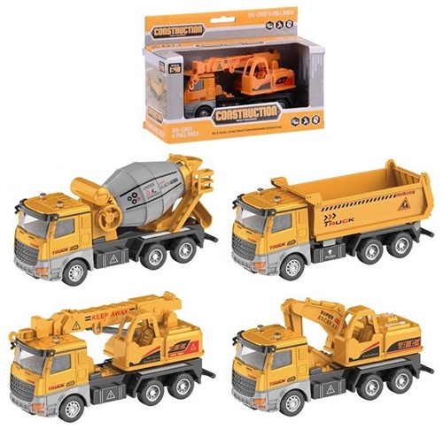 Construction 1:48 pull-back constructie voertuigen 4 assorti