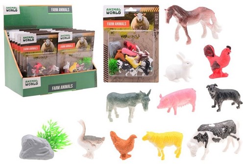 Animal World Coffret de jeu Animaux de la ferme 12 pièces sur carte 14x2,5x19,5cm en présentoir (12)
