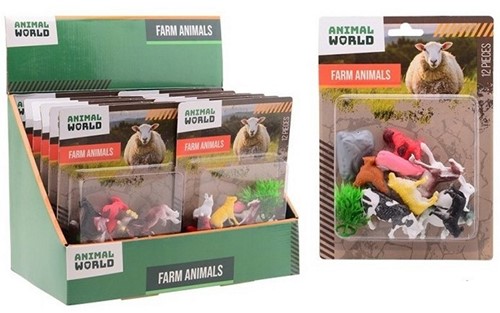 Animal World Coffret de jeu Animaux de la ferme 12 pièces sur carte 14x2,5x19,5cm en présentoir (12)-2
