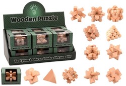 Hersenkraker houten puzzel 12 assorti in display 8x5cm