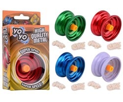 Yoyo Jojo staal in doos incl. extra touwtje 4 assorti 7,5x4,5x14cm
