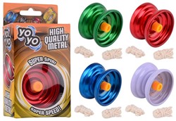 Yoyo Jojo staal in doos incl. extra touwtje 4 assorti 7,5x4,5x14cm