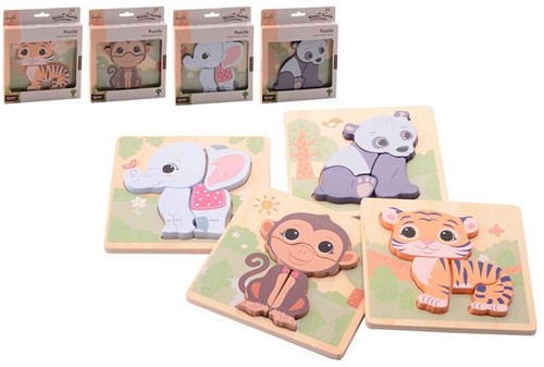 Jouéco® - The Wildies Family Houten Puzzel 4 assorti 15x2x18,5cm