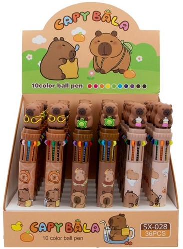 Capybara Bolígrafo de 10 colores 15cm 3 surtidos en expositor (36)-2