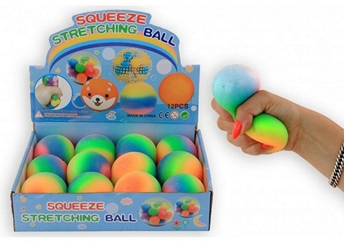 Squeeze ball 7cm rainbow in display