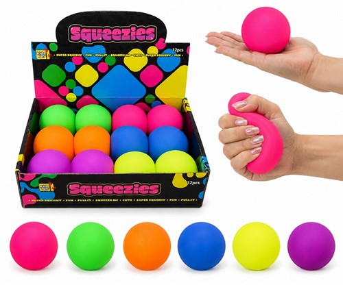 Spremere la palla 7cm. 86gr. neon, 6 assortiti in display (12) (Air-Freight)