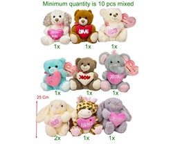 Plush animals with heart assorted 25cm