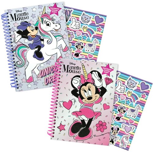 Disney Minnie Mouse Hardcover Notitieboek + Sticker Sheet 2 assorti 16x21,5cm