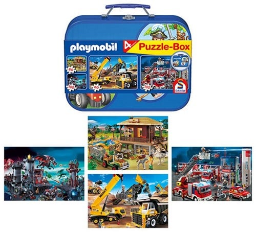 Schmidt Playmobil Puzzle-Box 2 x 60, 2 x 100 delig in metalen koffer 21x27,5cm