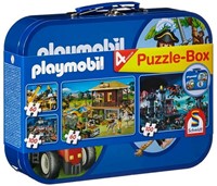 Schmidt Playmobil Puzzle-Box 2 x 60, 2 x 100 delig in metalen koffer 21x27,5cm-3