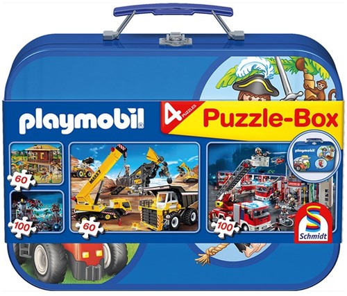 Schmidt Playmobil Puzzle-Box 2 x 60, 2 x 100 delig in metalen koffer 21x27,5cm-2