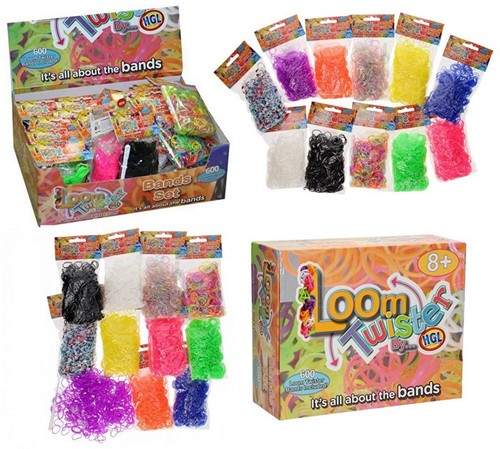 Loom Twister Bands Set (600 Bands, Hook Tool + S-Clips) 9x16cm in display (36)