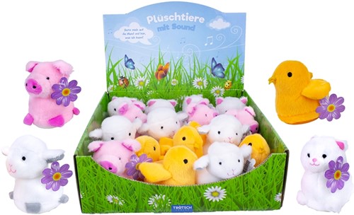 Pluche Boerderijdieren assorti met geluid 8cm in display (16)