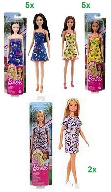 zwaartekracht vrouw Sleutel Barbie Pop met Vlinderjurk 3 assorti 8,5x32cm