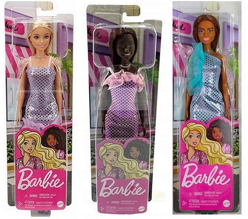 Barbie Poupée avec robe à paillettes 3 pièces assorties 10x32,5 cm