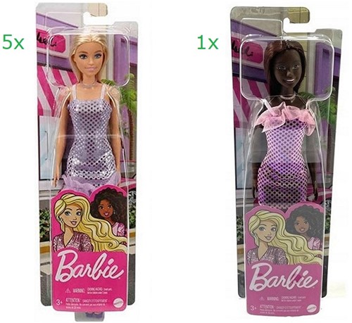 Barbie Bambola con vestito glitterato 2 assortiti 10x32,5 cm