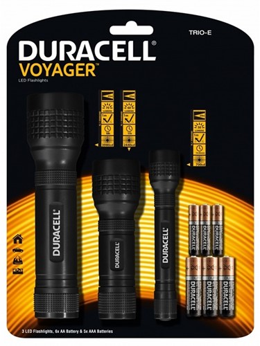 Duracell Voyager LED Zaklamp 3-Pack 28x31cm (Incl. 6x AA + 5x AAA Batterijen)