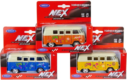 WELLY Volkswagen 1963 bus met print 3 assorti 13x15cm