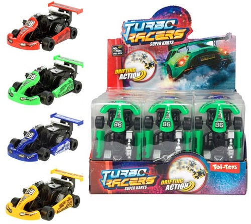 TURBO RACERS Coche -Kart- fricción 4 surtidos 9,5x5x3cm en display (12)