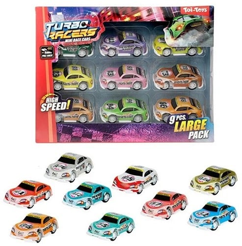 TURBO RACERS Set mini rally autos pull back 9-Pack 14,5x19cm