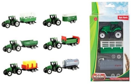 TRACTOR Trattore 7cm con 2 rimorchi 6 assortiti 11x21,5cm