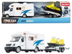 METAL Camper pull back+rimorchio+motoslitta 7x23,5cm