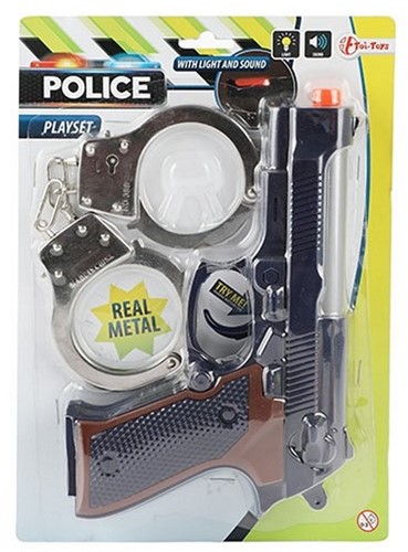 POLICE Politieset (pistool +handboeien) Licht + Geluid 19x27cm