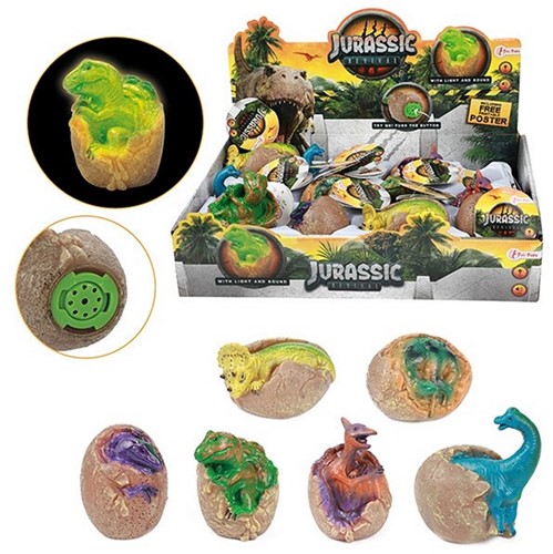 JURASSIC REVIVAL Babydino in ei met Licht + geluid 6 assorti in display (12)