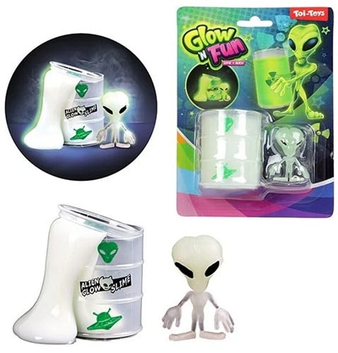 GLOW N FUN Olievat met glow in the dark slijm + alien 12,5x18cm