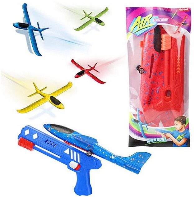 AIR Foam airplane + firing gun 4 assorted 17x41cm