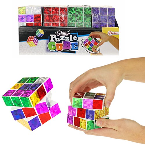 Magische kubus glitter 6 assorti display 6,5cm